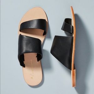 Anthropologie Classic Slide Leather Sandals Black Size 7